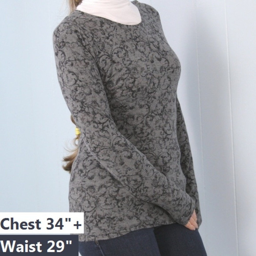 Cuddl Duds Long Sleeve Crew Tee Top Gray Black M